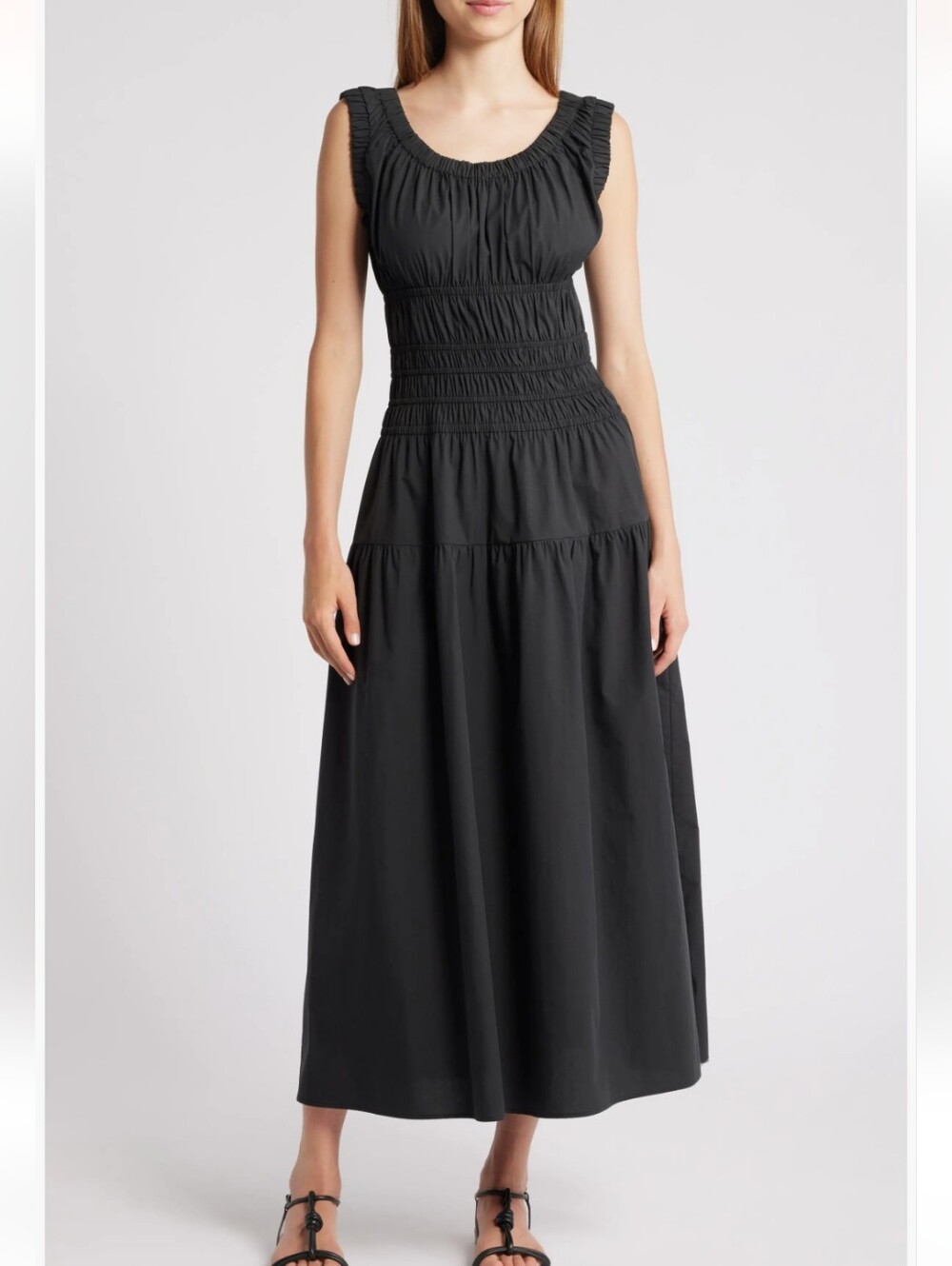Rails Anastasia Black Shirred Sleeveless Maxi Dress Size Small